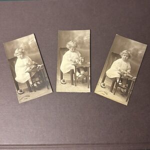 3 Antique Edwardian Era Child Photos Lot in Sepia Little Girl Vintage Ephemera
